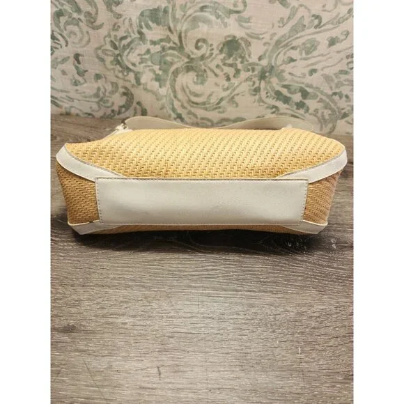 Fossil 75082 Woven Straw Fabric Handbag Purse w/ Leather Trim 13"x8"x4" - Picture 4 of 13